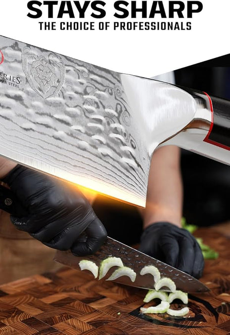 Dalstrong Chef Knife - 6 inch Blade - Shogun Series ELITE - Damascus - Japanese AUS-10V Super Steel - G10 Black Handle - Razor Sharp Kitchen Knife - Hammered Finish Chef's Knife - Sheath