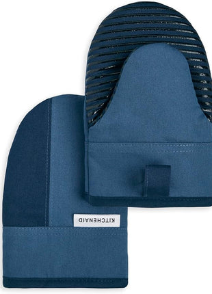 KitchenAid Beacon Two-Tone Non-Slip Mini Oven Mitt Set, Navy/Ink, 5.5"x8", 2 Piece