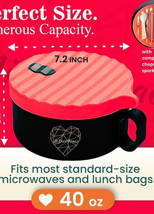 AI LOVE PEACE Ramen Bowl, 40 oz Microwaveable Noodle Cooker for Ramen, Pho, Soup, and Pasta, Dishwasher Safe and Portable, Ideal for Home, Office, Dorm, or Gift (Red)