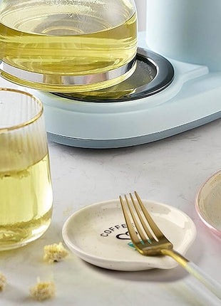 FANGSUN Coffee Spoon Rest, Mini Spoon Holder for Countertop Decor, Farmhouse Ceramic 3.5-Inch Small Teaspoon Rest for Coffee Bar Accessories, White