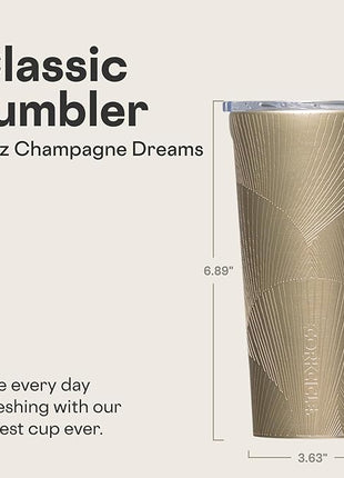 Corkcicle Classic Tumbler - Keeps Drinks Cold for 9 Hours & Hot for 3 - Triple-Insulated Stainless Steel - Holiday Tumbler Gift - 16 oz - Champagne Dreams