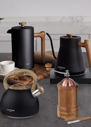 POLIVIAR Tea Kettle, Black Ti Stovetop Tea Kettle 2.7 Quart , Audible Whistling Teapot, Food Grade Stainless Steel for Anti-Rust and Anti Hot Handle, Suitable for All Heat Sources (JX2018-WB20)