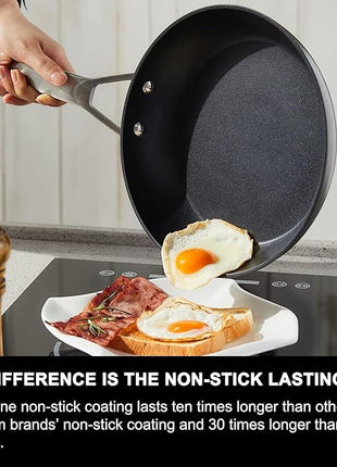 MsMk 9 1/2 Inch Small Egg Pan with Lid, Titanium and Ceramic Nonstick Omelette Pan,Scratch-resistant, Induction Egg Skillet, Oven Safe to 700°F Pan for Cooking, Dishwasher Safe