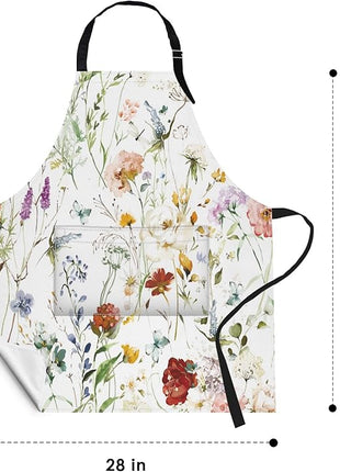 Britimes Apron Home Kitchen Cooking Baking Gardening for Women Men With Pockets Wildflower Flower Floral Boho Butterfly Hydrangea 32x28 inch