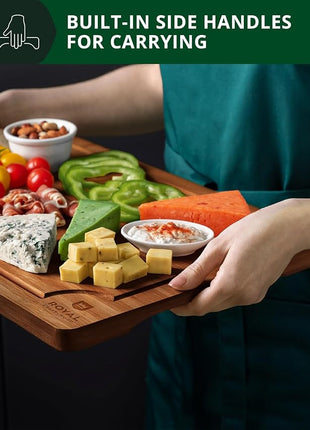 ROYAL CRAFT WOOD Wooden Cutting Boards for Kitchen Meal Prep & Serving - Bamboo Wood Serving Board Set with Deep Juice Groove Side Handles - Charcuterie & Chopping Butcher Block for Meat (3 Pcs)