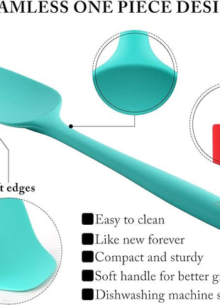 HOTEC 600℉ Heat Resistant BPA-Free Silicone Rubber Spatula Set,Kitchen Cooking Spatulas, Baking, Mixing for Non Stick Cookware, Dishwasher Safe, Set of 5 Aqua Sky