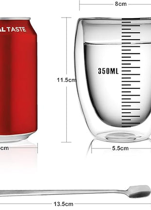 LIBWYS 6 Pack Double Walled Coffee Cups Glasses Mugs, 12oz Espresso Cappuccino Latte Tea Cups with Handle, Heat Resistant Borosilicate Clear Glasses 350ml