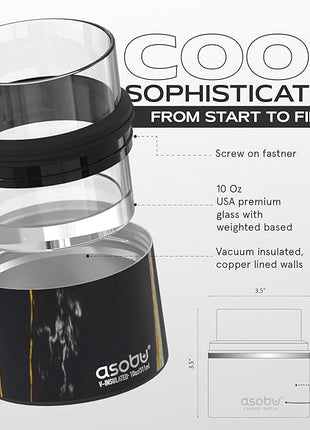 asobu Whiskey Glass with Insulated Stainless Steel Sleeve, 10.5 ounces (Midnight Marble)