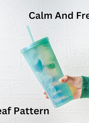 bzyoo SIP 24oz (710ml) Double Wall Plastic Tumbler with Lid and Straw Cold Drink Travel Mug Reusable Ice Coffee Tea Cup Perfect for Office Poolside Parties Gifts Color: Pearl Green