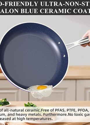 Nuwave Healthy Duralon Blue Ceramic Nonstick Cookware Set, Diamond Infused Scratch-Resistant, PFAS Free, Dishwasher & Oven Safe, Induction Ready & Evenly Heats, Tempered Glass Lids & Stay-Cool Handles