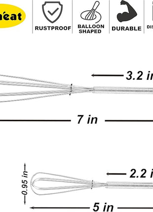 Anaeat Mini Wire Whisks, Set of 4 Portable Stainless Steel Kitchen Tiny Whisk & Egg Beater with Thick Wire - Sturdy Small Mixing Balloon for Cooking, Blending, Whiping, Beating and Stirring (5" + 7")