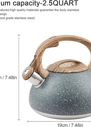 s-p Whistling Tea Kettle Stainless Steel Teapot,Teakettle for Stovetop Induction Stove Top,Fast Boiling Heat Water Tea Pot 2.2 Quart(Gray)