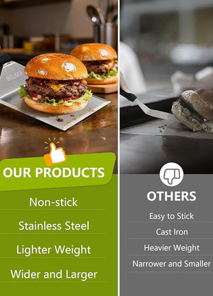 HULISEN Stainless Steel Large Grill Spatula - 6 x 5 Inch Heavy-Duty Metal Spatula with Cutting Edges, Kitchen Griddle Accessories, Smashed Burger Turner Scraper for BBQ Grill and Flat Top Griddle