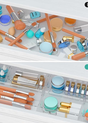 WOWBOX 12 Pack Clear Drawer Organizer Set, Acrylic Drawer Storage Trays, Storage Bins for Makeup, Cosmetics, Jewelries, Utensils, Gadgets, Office