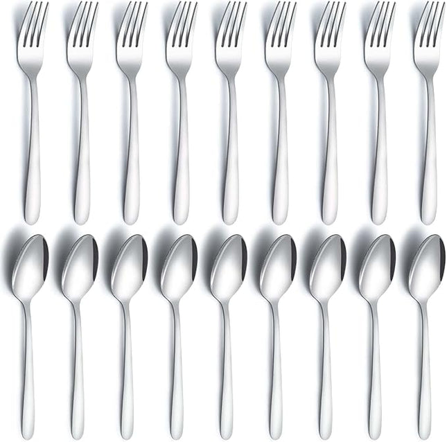 24 Pcs Forks and Spoons Silverware Set, Food Grade Stainless Steel Flatware Cutlery Set for Home, Kitchen and Restaurant, 12 Dinner Forks and Dinner Spoons, Mirror Polished & Dishwasher Safe
