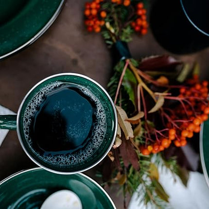 Stansport Deluxe 24-Piece Enamel Tableware Set - Enamel Plates and Bowls Lightweight and Durable Camp Dish Set for Camping and Backpacking Plates and Bowls for 4 People