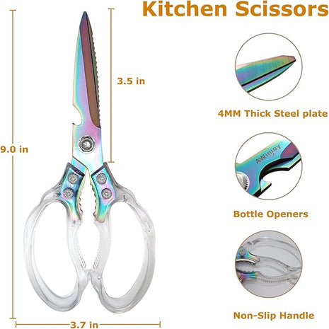 AWinjoy Heavy Duty Kitchen Scissors, Stainless Steel & Aluminum, Serrated Edge, Ambidextrous, Contemporary Style, Blade Color, Kitchen Shears