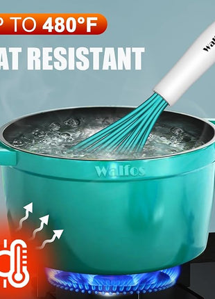 Walfos Whisk,Silicone Whis, Non Scratch Coated Wisking tool silicone set of 5,BPA Free and Heat Resistant 480°F.Premium for Whisking, Blending, Frothing, Beating.(Blue)