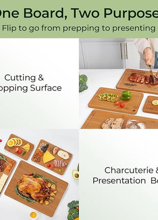 Wood Cutting Board, Carbonized Bamboo Cutting Boards Set With Smooth Surface & Easy Storage For Busy Kitchens, Ideal Charcuterie & Chopping, Durable, Knife-Friendly (4Pcs)