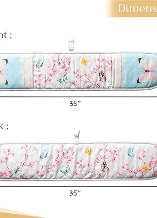 Maison d' Hermine Double Oven Mitts 100% Cotton 7"x35" Double Oven Mitt Heat Resistant BBQ Cooking Gloves with Loop, Baking, Grilling, Kitchen, Handling Hot Pans Spring Summer (Blossoms in Spring)