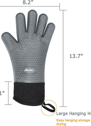 Silicone Cooking Gloves, Grilling Gloves, Heat Resistant Gloves BBQ Kitchen Silicone Oven Mitts, Long Waterproof Non-Slip Potholder for Barbecue, Cooking, Baking