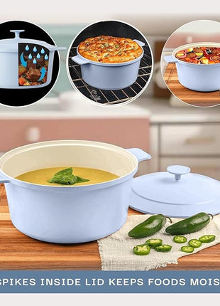 Gotham Steel 5 Qt Lightweight Ceramic Dutch Oven Pot with Lid, Nonstick Sourdough Dutch Oven for Bread Baking, 10 in 1 Stock Pot Ovens for Pasta, Spaghetti, Bread and More, Pots for Cooking