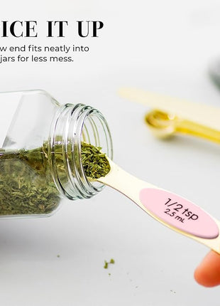 Pink Magnetic Measuring Spoons Set - 8-Piece Dual-Sided Stainless Steel Spoons, Stackable and Spice Jar Friendly – Stylish Pink Kitchen Accessories for Cooking and Baking