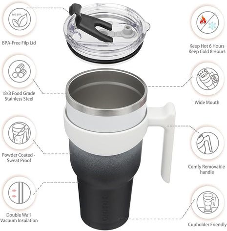 BJPKPK Tumbler With Handle And Straw 40 oz Insulated Tumblers With Lid Stainless Steel Travel Coffee Cups,Day Night