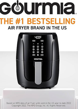 Gourmia Air Fryer Oven Digital Display 5 Quart Large AirFryer Cooker 12 1-Touch Cooking Presets, XL Air Fryer Basket 1500w Power Multifunction Black and Stainless Steel Accents FRY FORCE GAF536