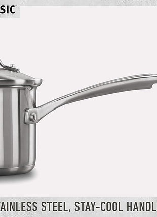 Calphalon Classic Stainless Steel Cookware Set, 10-Piece, Impact-Bonded Aluminum Base, Stay-Cool Handles