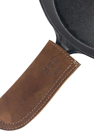 Hide & Drink, Full Grain Leather Hot Handle, Cast Iron Protector, Panhandle Potholder, Double Layered, Double Stitched, Slides On/Off Easily onto Metal Skillet Grips, Handmade, Swayze Suede