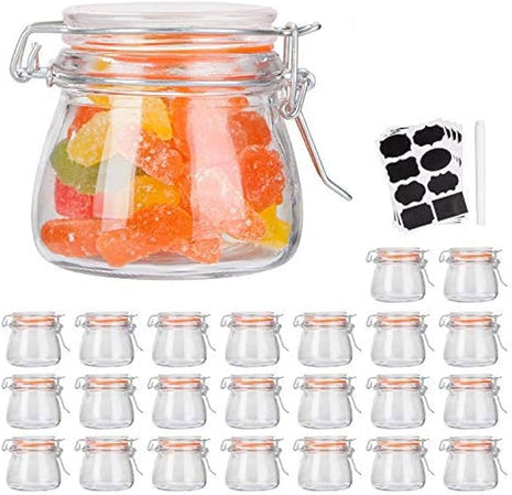 Encheng Small Glass Jars With Airtight Lids, Glass Spice Jars 5 oz,Maosn Jars With Leak Proof Rubber Gasket 150ml,Glass Storage Containers With Hinged Lid,Mini Kitchen Canisters 24 Pack