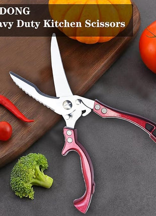 Heavy Duty Kitchen Shears by ANDONG, Kitchen Scissors,Stainless Steel Poultry Shears Heavy Duty Professional, Red