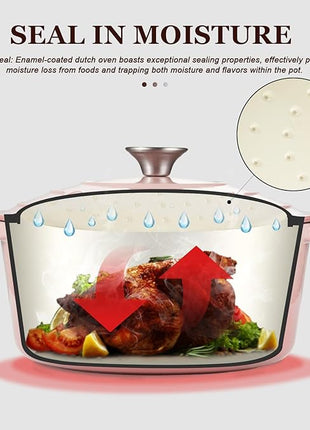 Overmont Enameled Cast Iron Dutch Oven - 5.5QT Pot with Lid Cookbook & Cotton Potholders - Heavy-Duty Cookware for Braising, Stews, Roasting, Bread Baking pink