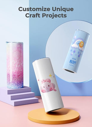 Hiipoo 12 Pack Sublimation Tumblers Blank 20 oz Straight Skinny with Sublimation Papers, Lids and Straws, Shrink Wrap Films, Stainless Steel Double Wall Insulated Tumbler for Mug Press Machine