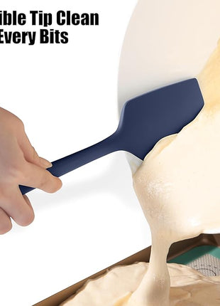 600°F Heat Resistant Silicone Spatula, Doosu High Temp Flexible Kitchen Rubber Bowl Scrapers Food Grade Seamless Baking Supplies Scratch-Proof for Scraping Non-Stick Pans (Navy Blue, 11.4in)