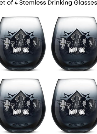 JoyJolt Star Wars Dark Side Stemless Drinking Glasses Set of 4, 15 oz Tumblers, Kitchen Glasses ft. General Grievous, Kylo Ren, Darth Vader, Emperor Palpatine, Darth Maul