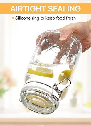 CHEFSTORY 50oz Airtight Glass Jars with Lids, 3 PCS Food Storage Canister for Kitchen & Pantry Organization, Square Mason Jar Containers for Storing Sugar, Flour, Cereal,Coffee,Cookies