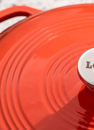 Lodge 7.5 Quart Enameled Cast Iron Dutch Oven with Lid – Dual Handles – Oven Safe up to 500° F or on Stovetop - Use to Marinate, Cook, Bake, Refrigerate and Serve – Poppy