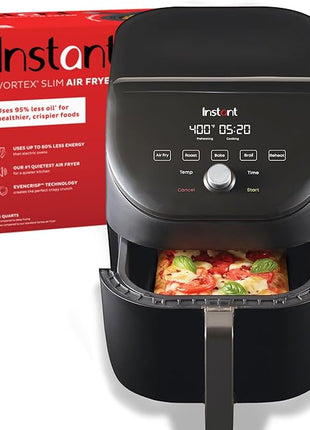Instant Pot Vortex Slim XL 6QT Air Fryer that Crisps, Roasts, Reheats, Bakes, Broils & is Quiet, Space Saving, Nonstick, Dishwasher-Safe, 100+ In-App Recipes, from the Makers of Instant Pot, Black