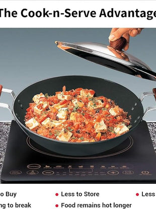 Hawkins Futura 2.5 Litre Deep Fry Pan, Hard Anodised Kadai with Stainless Steel Lid, Flat Bottom Induction Kadhai, Black (IAD25S)