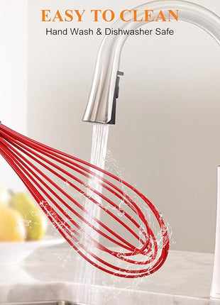 NileHome Whisk Commercial Stainless Steel wisk & Silicone Non-Stick Coated Small Whisk Set 8" 10" 12" Kitchen Wisk Wire Whisks for Cooking 3 Pack, Red