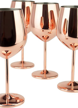 PG Copper/Rose Gold Stem Stainless Steel Wine Glass Set 4-18.5 oz
