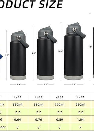 BJPKPK Water Bottle with Straw Lid, 32oz Vacuum Insulated Water Bottles, Metal Stainless Steel Thermo for Sports, Travel, BPA Free Leak Proof Thermo, Cups, Flasks, Tumblers,Black