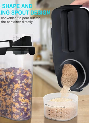 Rice Airtight Dry Food Storage Containers 10Lbs, BPA Free Plastic Storage Bin Dispenser with Pourable Spout, Portable Handle, Kitchen Pantry Organization for Cereal, Flour and Beans Dark Grey