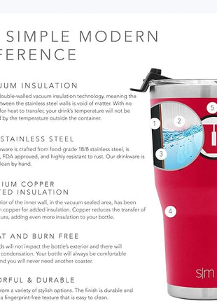 Simple Modern Officially Licensed Collegiate Utah Utes Tumbler with Straw and Flip Lid | Insulated Stainless Steel 30oz Thermos | Cruiser Collection | University of Utah