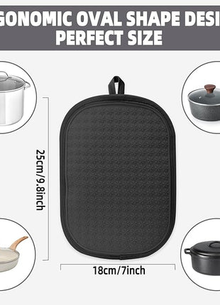 Hovico 2PCS Silicone Pot Holders, Oven Mitts Heat Resistant Hot Pads with Pockets, Non Slip Pot Holder for Kitchen Baking and Cooking| 9.8 x 7 Inches | Towel Cloth Interior Lining - Black