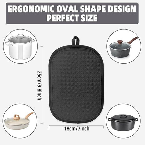 Hovico 2PCS Silicone Pot Holders, Oven Mitts Heat Resistant Hot Pads with Pockets, Non Slip Pot Holder for Kitchen Baking and Cooking| 9.8 x 7 Inches | Towel Cloth Interior Lining - Black