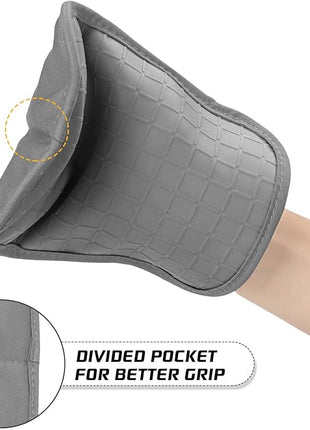 BPA-Free Soft Silicone 4 Piece Oven Mitts & Pot Holders Set - Ultra Heat Resistant Oven Mitts with Thick Cotton Liner - Long Slip Resistant Pot Holders, Flexible Oven Gloves - Gray