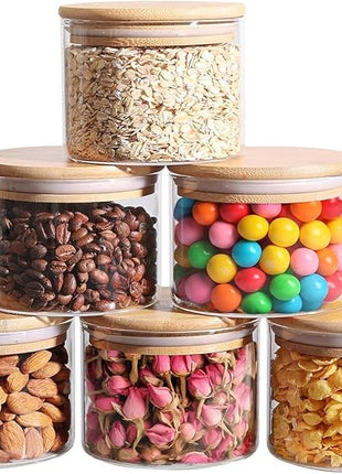 ComSaf 0.5 Qt Glass Food Storage Jars Set of 6, Clear Glass Storage Containers with Lids, Pantry Organization Jar, Spice, Blooming Tea, Coffee, Cookie and Sugar Container, Small jar Set for Kitchen